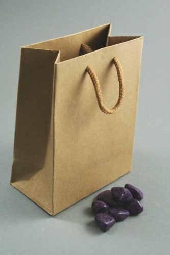 Natural Brown Paper Gift Bag with Corded Handle. Approx Size 14cm x 11cm x 6cm