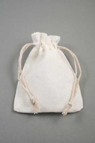 Off White 100% Cotton Drawstring Gift Bag with Natural Pull String. Approx 10cm x 8cm