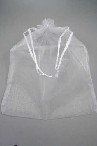 Silver Grey Organza Gift Bag with Ribbon Drawstring. Size Approx 40cm x 28cm