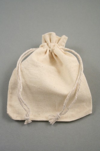 Natural 100% Cotton Drawstring Gift Bag with Natural Pull String. Approx 13cm x 10cm