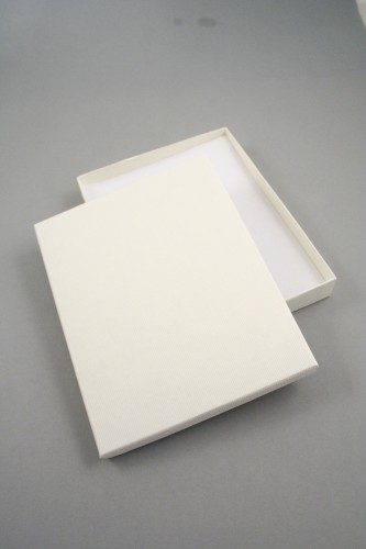 Lined Textured Cream Gift Box with white flock insert with top corner slits and holes for earrings Size 18cm x 14cm x 2.5cm.