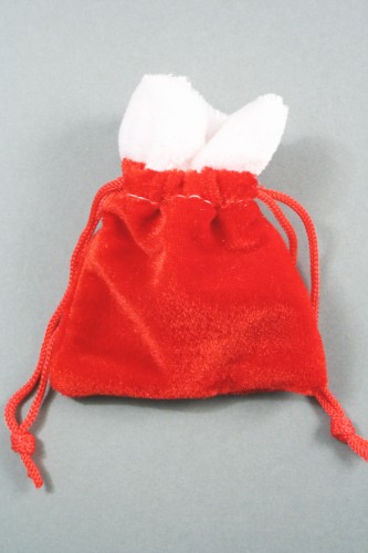 Red Velvet Christmas Santa Sack Drawstring Gift Bag. Small Size Approx 9cm x 9cm.
