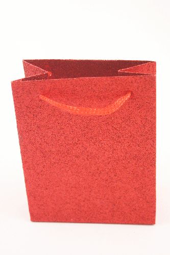 Red Glitter Paper Gift Bag with Cord Handles.  Size Approx 11cm x 9cm x 5cm.