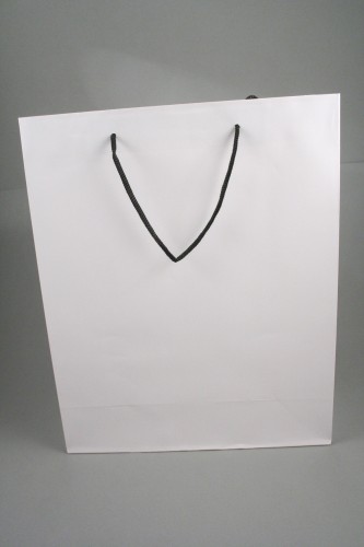 Matt Finish White Gift Bag with Black Corded Handle. Approx Size 44cm x 32cm x 11cm