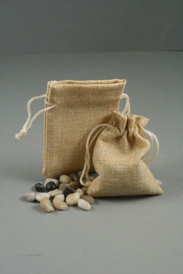 Natural Brown Jute Effect Drawstring Gift Bag. Approx 10cm x 7.5cm