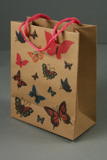 Natural Butterfly Gift Bag with Natural Corded Handle. Approx Size 14cm x 11cm x 5cm.