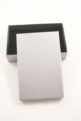 Silver Grey Gift Box with Black Flock Inner with top slits and holes for earrings. Approx Size 11cm x 7cm x 2.5cm