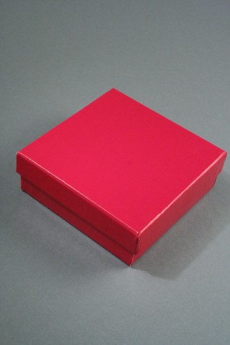Fuchsia Cardboard Giftbox with Black Flocked Foam Pad Insert with Two Corner Slits and a 40mm Centre Slit. Size Approx 9cm x 9cm x 3cm.