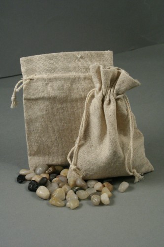 Natural Linen Fabric Drawstring Gift Bag. Approx 12.5cm x 9.5cm