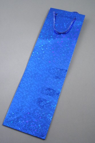 Blue Holographic Foil Bottle Gift Bag with White Corded Handles. Approx Size 34cm x 10cm x 9cm