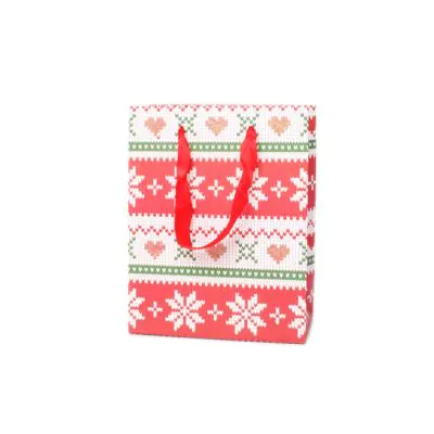 Snowflake Knit Print Gift Bag. Size Approx 23cm x 18cm x 10cm