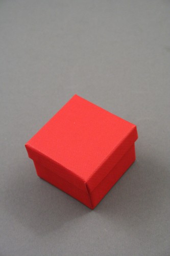 Red Cardboard Ring or Earring Gift Box with Black Flock Inner. Approx Size. 5cm x 5cm x 3.5cm.