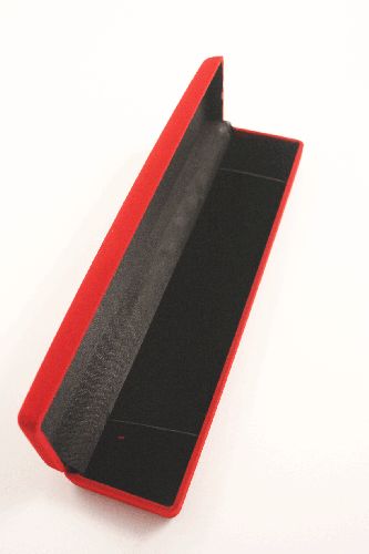 Red Flocked Hinged Gift Box with black insert with elastic fittings at each end suitable for bracelets Approx 22cm x 5cm x 2.5cm