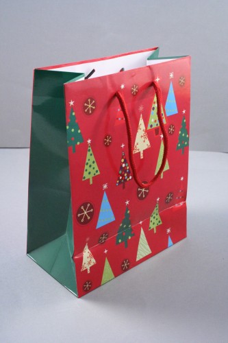 Glossy Red Christmas Gift Bag with Tree Decoration. Size Approx 23cm x 18cm x 10cm.