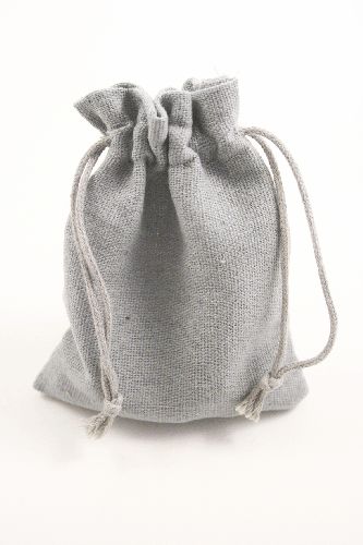 Grey Colour Drawstring Cotton Rich Gift Bag with Matching Drawstring. 80% Cotton / 20% Polyester Mix. Approx 13cm x 10cm