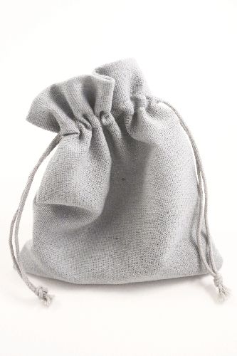 Grey Colour Drawstring Cotton Rich Gift Bag with Matching Drawstring. 80% Cotton / 20% Polyester Mix. Approx 16cm x 12cm