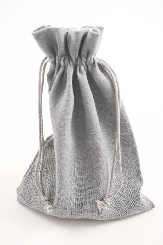Grey Colour Drawstring Cotton Rich Gift Bag with Matching Drawstring. 80% Cotton / 20% Polyester Mix. Approx 20cm x 15cm