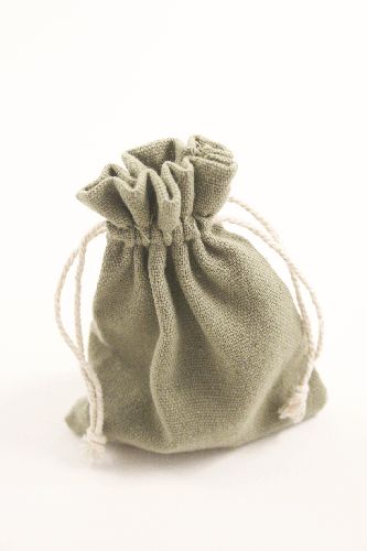 Olive Colour Drawstring Cotton Rich Gift Bag 80% Cotton / 20% Polyester Mix. Approx 13cm x 10cm