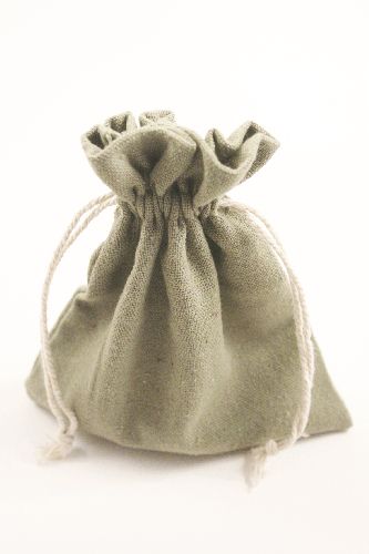 Olive Colour Drawstring Cotton Rich Gift Bag 80% Cotton / 20% Polyester Mix. Approx 16cm x 12cm
