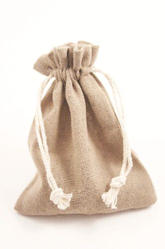 Taupe Colour Drawstring Cotton Rich Gift Bag 80% Cotton / 20% Polyester Mix. Approx 13cm x 10cm