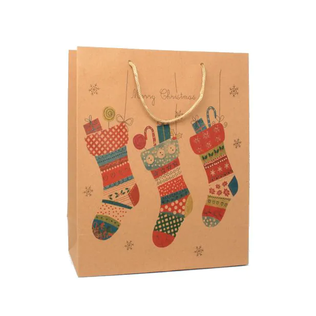Christmas Stocking Print Gift Bag. Approx size 32cm x 26cm x 12cm