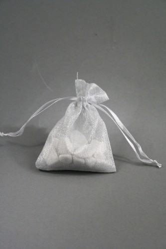 Silver Organza Gift Bag with Shiny Silver Thread. Approx Size 10cm x 7.5cm 