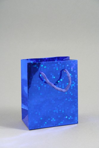 Blue Holographic Foil Gift Bag with Blue Corded Handles. Approx Size 10cm x 8cm x 4.5cm