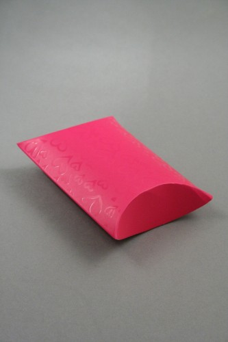 Fuchsia Pink Heart Printed Pillow Pack Gift Box. Approx Size 7cm x 7cm x 2.5cm Flat Packed.