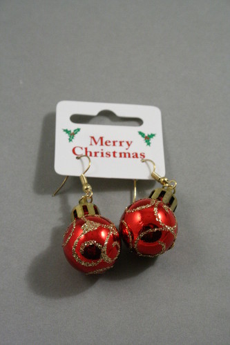 Pair of Glitter Christmas Bauble Drop Earrings. In 6 Colours.  Blue, Gold, Green, Purple, Red and Silver.