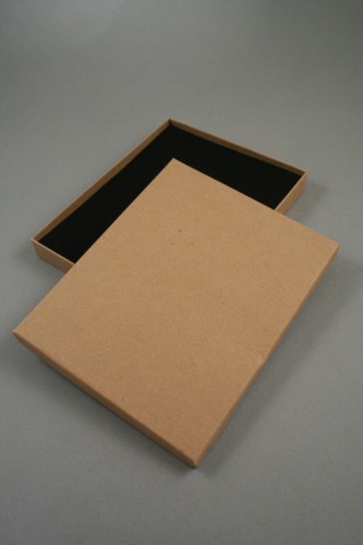 Natural Brown Kraft Paper Gift Box with Black Insert. Approx Size: 18cm x 14cm x 2.2cm. This Box has a Black Flocked Foam Pad Insert.