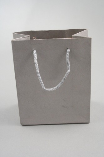 Silver Printed Kraft Paper Gift Bag with Black Cord Handles. Approx Size 14.5cm x 11.5cm x 6cm