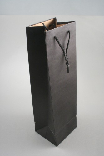 Black Printed Kraft Paper Gift Bottle Bag with Black Cord Handles. Approx Size 33cm x 10cm x 9cm