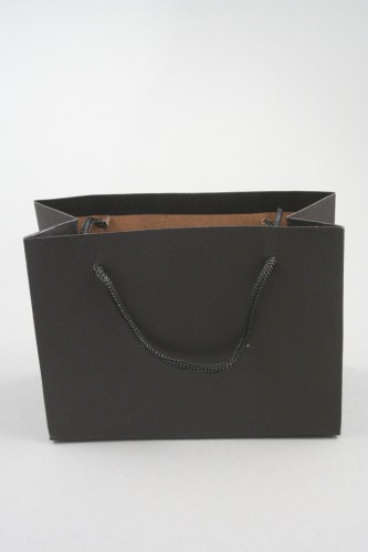 Black Printed Kraft Paper Gift Bag with Black Cord Handles. Approx Size 11cm x 14.5cm x 6cm (Landscape)