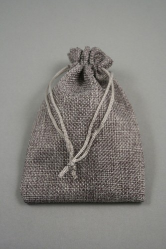 Charcoal Grey Jute Effect Drawstring Gift Bag. Approx 15cm x 10cm