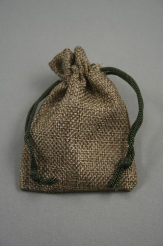 Olive Jute Effect Drawstring Gift Bag. Approx 10cm x 7cm