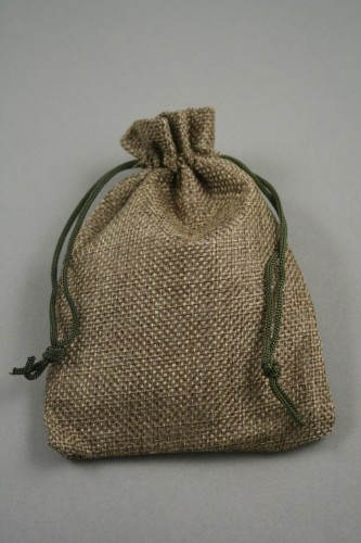 Olive Jute Effect Drawstring Gift Bag. Approx 15cm x 10cm