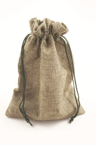 Olive Jute Effect Drawstring Gift Bag. Approx 20cm x 15cm