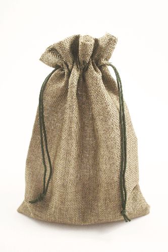 Olive Jute Effect Drawstring Gift Bag. Approx 25cm x 18cm