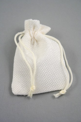 Natural Cream Jute Effect Drawstring Gift Bag. Size and Shape May Vary Slightly. Approx 10cm x 7cm