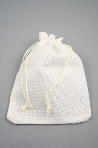 Natural Cream Jute Effect Drawstring Gift Bag. Size and Shape May Vary Slightly. Approx 20cm x 15cm