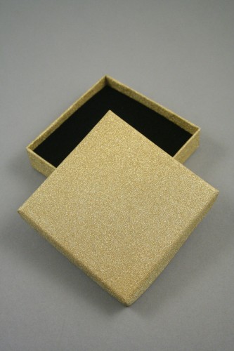 Gold Glitter Gift Box. Size Approx 9cm x 9cm x 3cm. This box has a black flocked foam pad insert