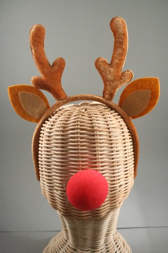 Brown Reindeer Antlers and Ears Aliceband with Foam Red Nose.