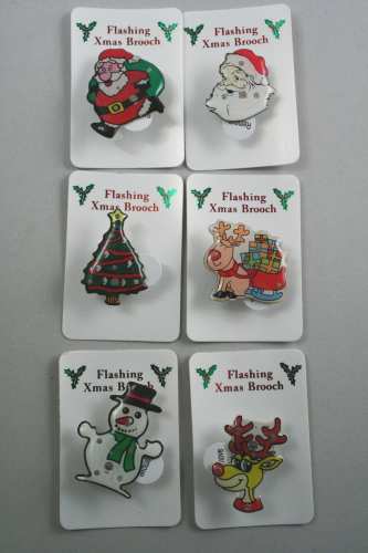 Clip Strip of 12 Christmas Flashing Brooches.