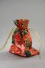 Red Christmas Organza Gift Bag with Holly Print. Size Approx 15cm x 11cm. - view 1
