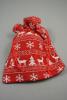 Red and White Christmas Print Fabric Drawstring Gift Bag. Size Approx 16cm x 14cm. - view 1