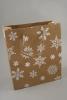 Natural Brown Kraft Paper Gift Bag with Silver Foil Snowflake Print and Brown Corded Handles. Size Approx 21cm x 18cm x 8cm. - view 2