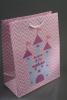Pink Gift Bag wth Princess Castle Design and White Cord Handles. Size Approx 22.5cm x 18cm x 9cm - view 1