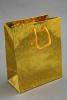 Gold Holographic Foil Gift Bag with Gold Corded Handles. Approx Size 14.5cm x 11.5cm x 6.5cm - view 1