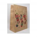 Natural Kraft Paper Gift Bag with Stocking Print Gift Gag with Cord Handles.. Size Approx 42cm x 31cm x 15cm. - view 2
